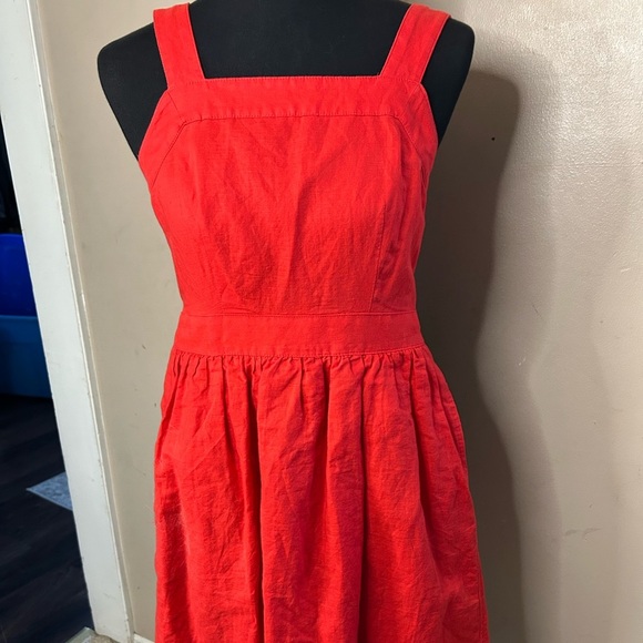 Women's J. Crew J0982 Red Linen Cotton Elastic Mini Apron Dress Size Small S - Picture 1 of 7